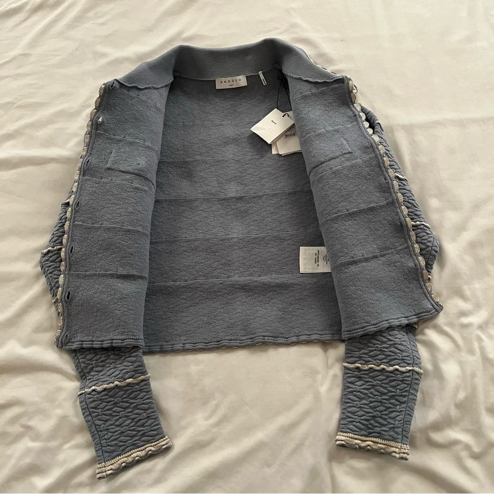 SOLD BNWT Sandro Infinity Cropped Cardigan Blue XS MSRP $295 - Picture 10 of 15